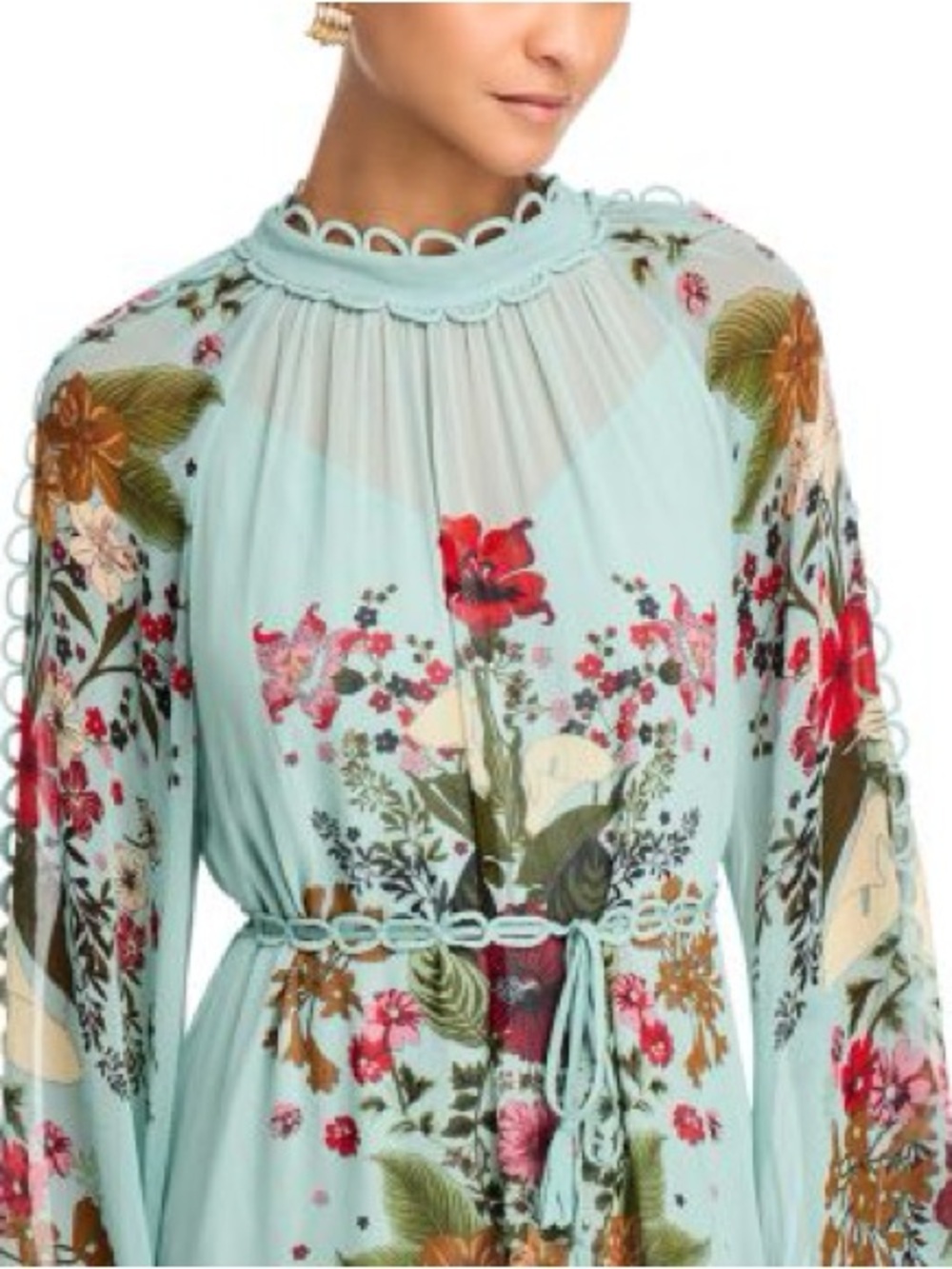 Farm Rio Dress Medium Beauty Bouquet Floral Long Sleeve Maxi Green Maxi Boho - Picture 16 of 16